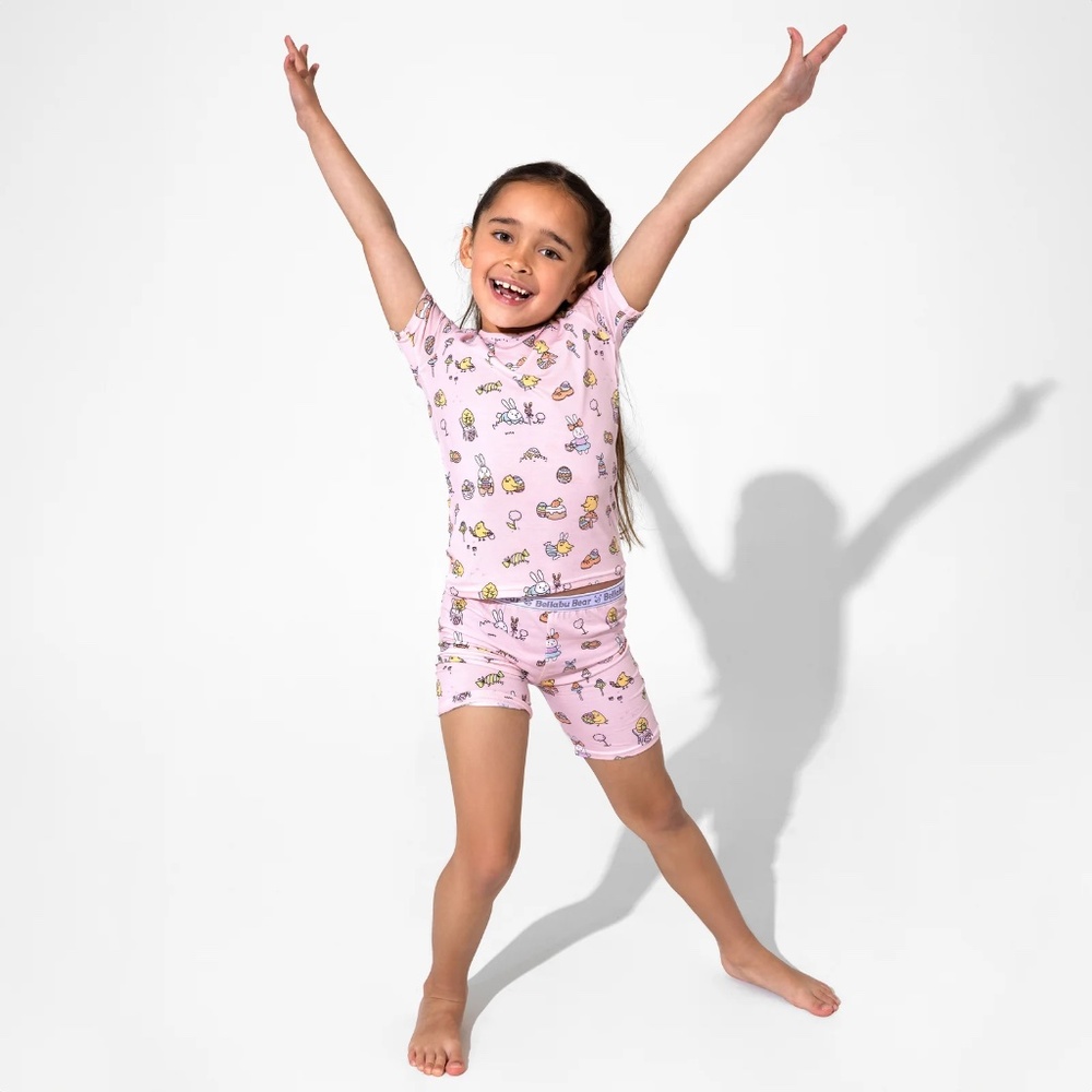 NWT Bellabu Bear Bamboo Pink Easter Bunny 2-Pc Short Pajama Set, Sz 3T